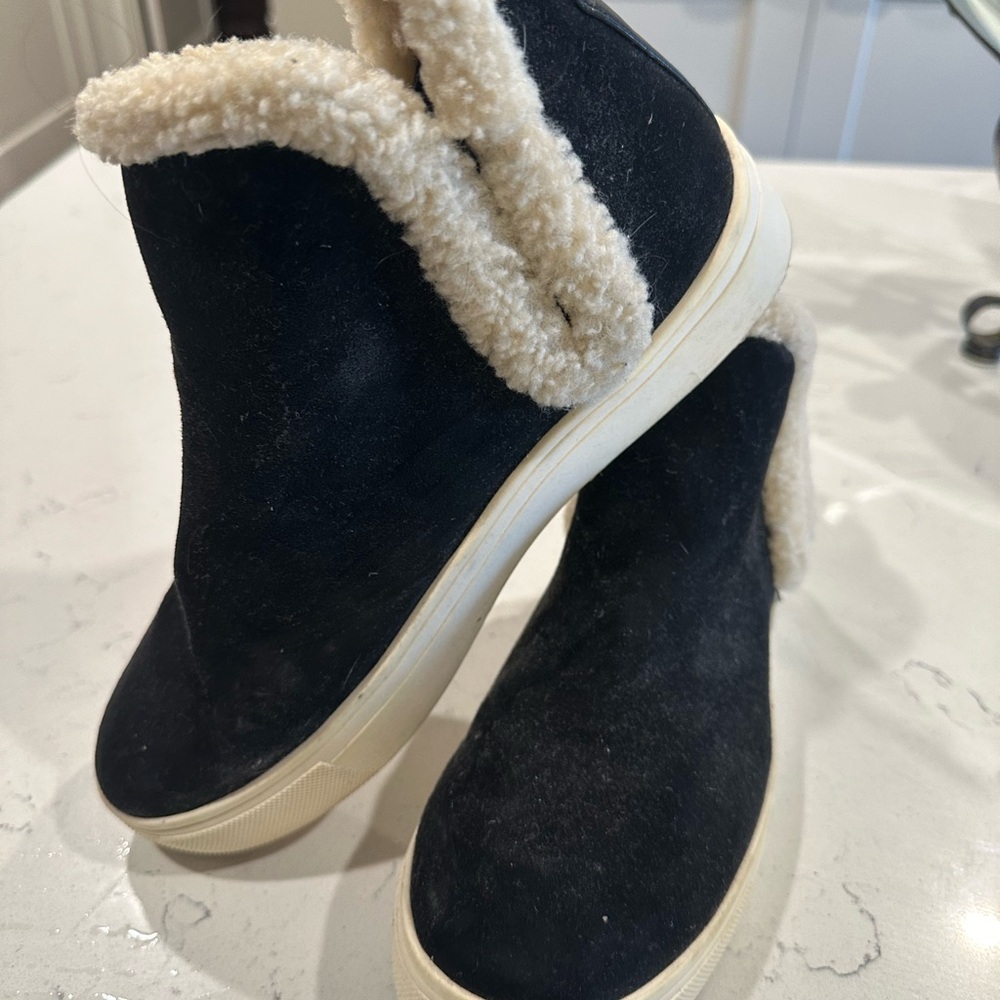Women's Black Suede Ankle Boots with Cream Lining
